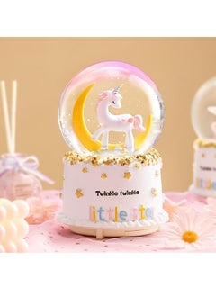 Buy Unicorn Snow Globe for Kids with Music & 7 Kinds LED of Colored Light and Automatic Snowfall Function Home Decor Girls Mom Sister Daughter Granddaughter Birthday Gifts White Moon in Saudi Arabia