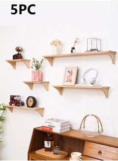 اشتري 5-Piece Solid Wood Wall Mounted Floating Shelves Multilayer Wall Shelf في الامارات