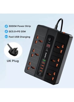 اشتري 6 Ports Power Strip Fast Charger Type C Quick Charge Station Adapter With 5 USB Ports Surge Protector Charging Power Socket With 2M Bold Extension Cord في السعودية