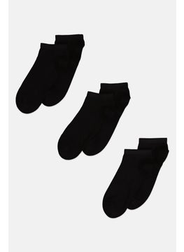 Buy Men 3 Pieces Solid Ankle Socks, Black in UAE