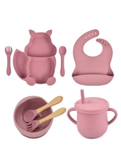 Buy 8-piece Baby Silicone Sucker Bowl Plate Cup Bibs Spoon Fork Sets Children Non-slip Tableware in Saudi Arabia