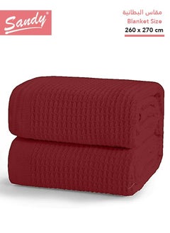 اشتري SANDY Premium 100% Cotton Blanket, soft, breathable thermal blanket and lightweight, Prefect for layering bed, sofa, home decoration and couch, Double size: (260×270 cm), Burgundy في السعودية