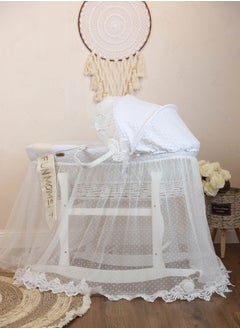 Buy Moses Basket Cradle White Color with White Holder on Wheels in Saudi Arabia