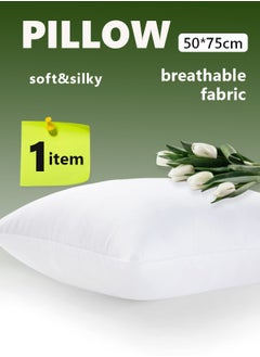 Buy Solid Color Soft Hotel Pillow 1KG Queen, Breathable Soft Microfiber Filled Sleeping Pillow White 50x75cm in UAE