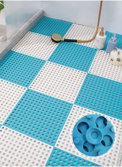 Buy 12 Pack Interlocking Non Slip Drainage Floor Tiles, 30 X 30 cm Soft PVC Bath Shower Floor Mat, Drainage Holes for Bathroom, Kitchen, Pool, Wet Areas(White/Grey) in Saudi Arabia