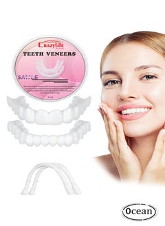 Buy Instant Veneers Dentures, Upper Lower Teeth Artificial Dentures Silicone Perforated Braces Teeth Decoration, Cosmetic Veneers Teeth Temporary Fake Teeth Smile Teeth, for Men Women with Bad Teeth in UAE