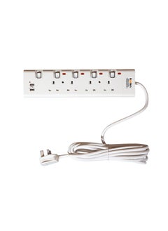 Buy Koolen 4 Ways Power Extension Sockets 5 m 2 USB Ports White in Saudi Arabia