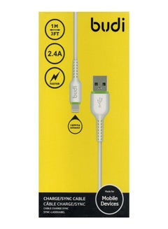 Buy Budi 1m 2.4A Lightning Fast Data Cable For Apple iPhones DC158L10W - White in Saudi Arabia