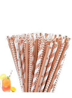 Buy Biodegradable Rose Gold Paper Straws Bulk, Metallic Foil Striped Wave Heart Straws for Birthday, Wedding, Bridal Baby Shower, Celebrations and Party Supplies, Pack of 100 in Saudi Arabia