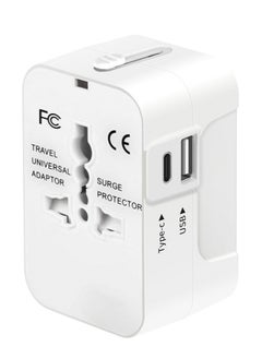 Buy Universal International Power Travel Plug Adapter, 5 in 1 European Travel Plug Adapter W/ 3.5A 1xUSB-A and 1xUSB C Wall Charger and Worldwide AC Outlet for Europe USA UK AUS Asia White in Saudi Arabia