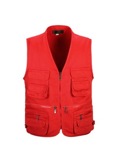 اشتري Multi-Pocket Outdoor Fishing Vest for Men Red في الامارات