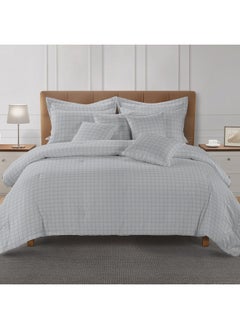 اشتري Delight Check Jacquard 10- Piece Super King Comforter BIAB Set 260x260 Cm Grey في الامارات