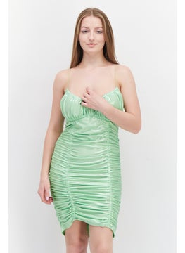 اشتري Women Metallic Ruched Mini Dress, Green في السعودية