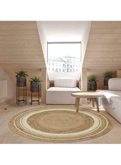 Buy Round Jute Rug Carpet Floor Mat with White Line in UAE