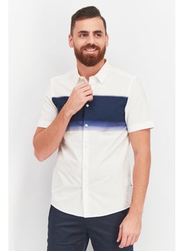 Buy Men Slim Fit Gradient Short Sleeve Casual Shirts, White/Navy in UAE