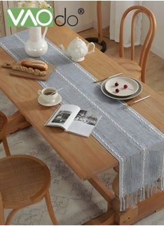 اشتري Simple Table Runner Imitation Cotton and Linen Material Home Decoration with Tassel Table Mat Suitable For Tea Table Long Table Decorative Cloth Gray 33*183cm في الامارات