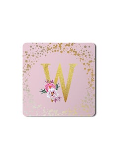 Buy Designer Leather Coasters Mat for Beverage Drinks- Custom Monogram Initial Letter Floral Pattern Alphabet - W (Pink) in UAE