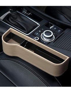 اشتري Car Seat Gap Storage Box Cup Holder Multifunctional Car Seat Gap Filler Premium PU Leather Car Console Left Side Pocket Beige في الامارات