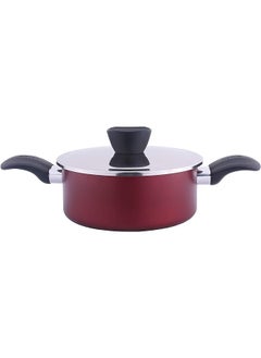 اشتري Vetro Classic Non Stick Aluminum Cookware Cooking Pot With Stainless Steel Lid Size 26Cm Wine Red في السعودية