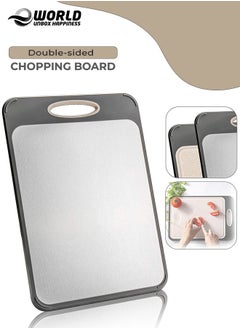 Buy Double-sided Cutting Board with Easy-Grip Handles, Non-Slip Support, Wheat Straw PP & Stainless Steel Chopping Surface for Meat, Vegetables, Fish, and Fruit, Easy to Clean, Grey, 15.8 x 10.6 x 0.6 Inches in UAE