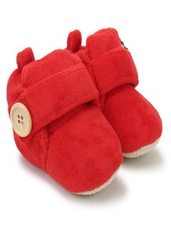Buy Superminis Baby Girls And Baby Boys Velvet Soft Base Booties/Shoes With Wooden Button (6-12 Months, Red) in UAE