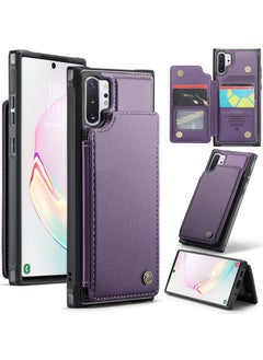 Buy Wallet Case for Samsung Galaxy Note10 plus Premium Handmade Durable PU Leather Slim Shockproof Case with [Double Magnetic Clasp] [Card Holder] [Kickstand] [RFID Blocking] (Purple) in Egypt