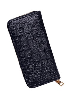 Buy Faux Leather Zipper Long Wallet Black in UAE