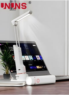 Buy LED Desk Table Lamp,2 In 1 Flashlight And Table Lamp With Phone Holder,USB Charging Port,3 Brightness,Adjustable And Foldable Arms,Phone Charger,White in UAE