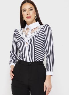 Buy Lace Panel Striped Shirt in Saudi Arabia