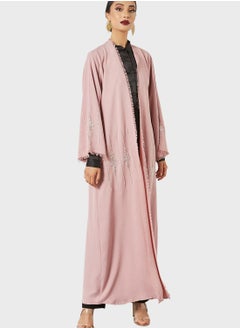 Buy Frayed Trim Embellished Abaya in Saudi Arabia