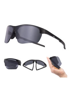 اشتري Foldable Cycling Glasses, Polarized Sports Sunglasses, Mountain Bike Running Sports Sunglasses UV Protection, for Men Women, Black في الامارات