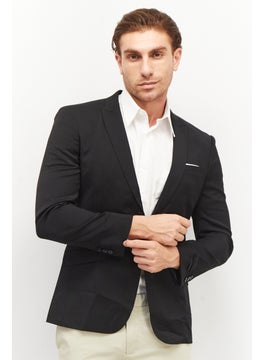 Buy Men Regular Fitted Notched Collar Long Sleeve Blazer, Black in UAE