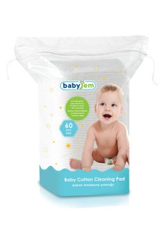 Buy Babyjem 60-Piece Cotton Cleaning Pads for Babies - 100% Cotton, Practical Water Cleaning, Gentle & Convenient for Sensitive Skin, Front to Back Cleaning, 0 Months+ White Newborn Wipes in UAE