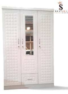 Buy 3 Door Wooden Wardrobe Cabinet Cupboard Engineered Wood Perfect Modern Stylish Heavy Duty With Mirror in UAE