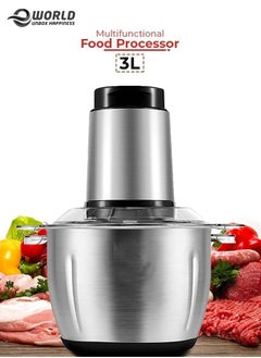 Buy Electric Meat Chopper and Grinder, Stainless Steel Food Processor for Vegetable and Fruits 3L in UAE