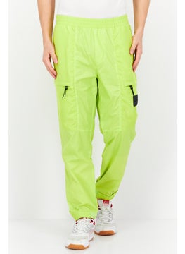 Buy Men Regular Fit Brand Logo Track Pants, Lime Green in UAE