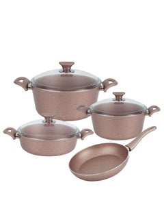 Buy Quantum Series 7 Pcs Granite Cookware Set Rose Gold Color Set Include Deep Pot 20 Cm Deep Pot 24 Cm Deep Pot 26 Cm Low Pot 26 Cm FryPan in UAE
