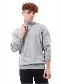 Buy Ribbed Turtle Neck Grey Basic Pullover in Egypt