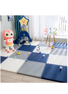 Buy 12 Pcs Interlocking Foam Floor Mats - Protective Interlocking Puzzle Playmat for Crawling Nursery Non Slip Foam Cushion for Workout(Color:White +Gray+Navy Blue) (60*60*1.2cm) in Saudi Arabia