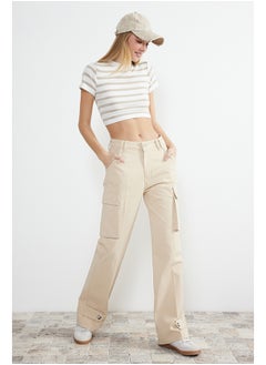 اشتري Beige Cargo Pocket High Waist Wide Leg Jeans TWOSS24JE00120 في مصر