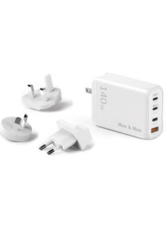 Buy Fast Charger Adapter 140w for iPhone, Android and laptops USB-C and USB-A Ports GaN - White in UAE