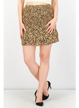 اشتري Women Floral Print Mini Skirt, Black/Gold في الامارات