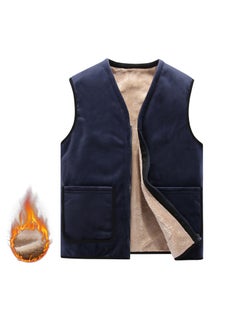 اشتري Plus Size Fleece Vest Men Winter Warm Sleeveless Dark Blue في الامارات