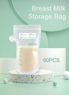 Buy 60 Pcs Baby Self-Standing Bottom Design Breast Milk Storage Bags with Double Zipper 200 ml in Saudi Arabia