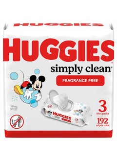 اشتري Huggies Simply Clean Fragrance-Free Baby Wipes, Unscented Diaper Wipes, 3 Flip-Top Packs (192 Wipes Total) في الامارات