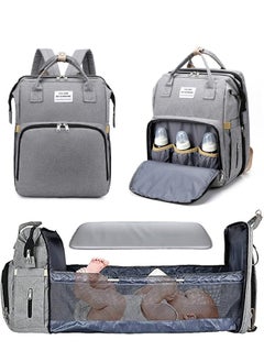 Buy Diaper Bag Backpack Waterproof Diaper Changing Totes Multi-Function Travel Portable Bassinet Backpack Mommy Bag Large Capacity Baby Backpack for Boy Girl Baby Shower Gifts Folding Frib (Grey) in UAE