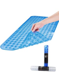 Buy Anti-Slip Safety Mat for Bathroom & Bathtub Shower - Secure Grip Shower Mat with Drainage Holes & Suction Cups - Washable - Ideal for Wet Surfaces and Suitable for Kids - 88x40cm (Transparent Blue) in UAE