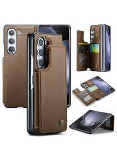 Buy Wallet Case for Samsung Galaxy Z Fold 5, Premium Handmade Durable PU Leather Slim Shockproof Case with [Double Magnetic Clasp] [Card Holder] [Kickstand] [RFID Blocking] (Brown) in Egypt