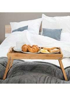 Buy 1pc Bamboo Lap Tray Wooden Breakfast Serving Bed Table Tray Dinnerware W/Folding Leg in Egypt