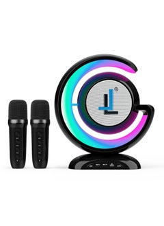 اشتري Wireless Karaoke Speaker with 2 Microphones & Led Lights, Rechargeable Type C, Supports Bluetooth, USB, TF Card, Aux for Home and Outdoor Gatherings, 4 Voice Channels (Black) في الامارات